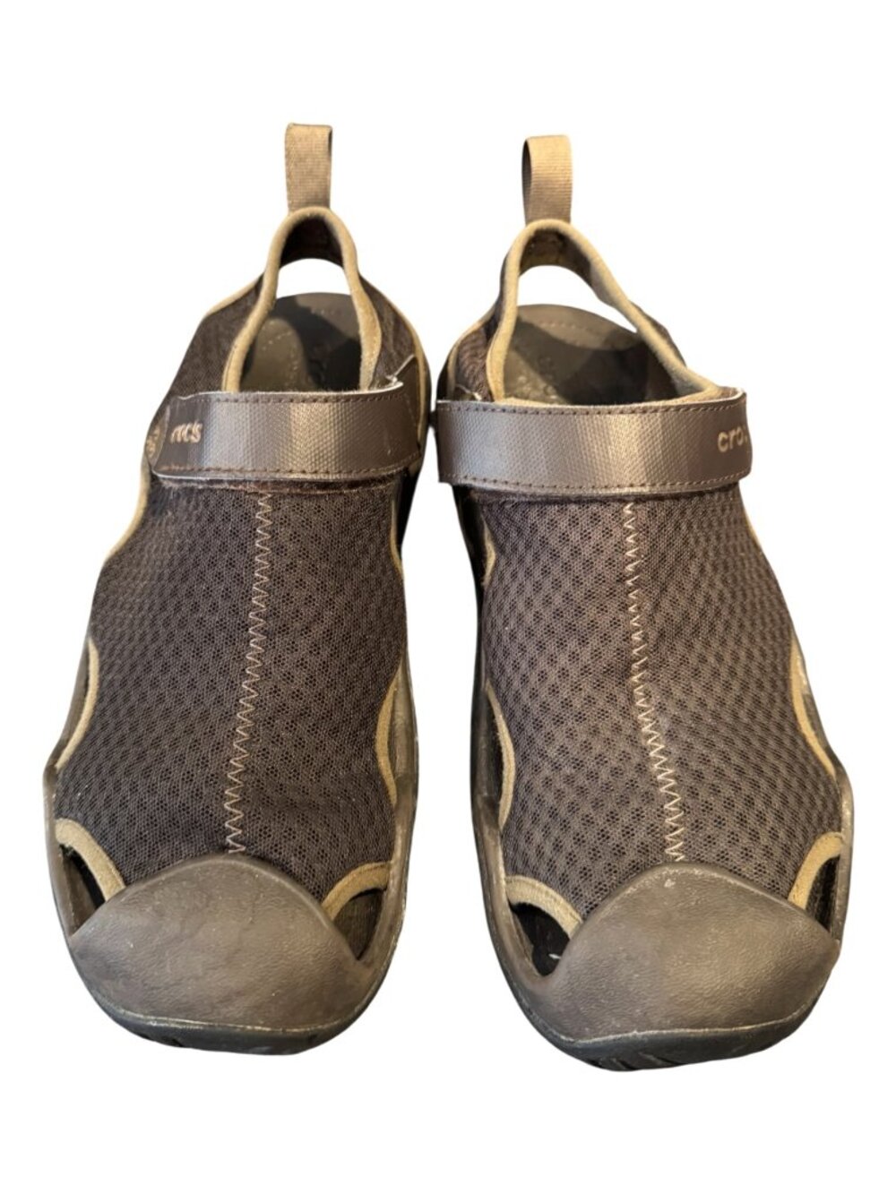 Crocs Swiftwater Mesh Fisherman Sandals Men’s Size 10 Brown Black Water Shoes - Picture 2 of 8
